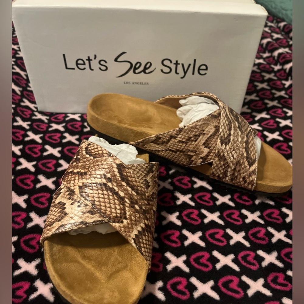 Cute slip on sandals .